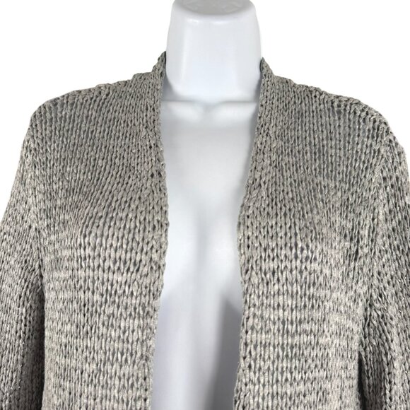 Eileen Fisher Cropped Cardigan Large Gray Open Knit Viscose Blend CJ-2142 - Picture 3 of 8